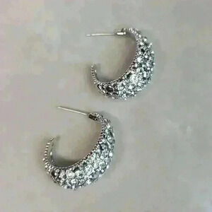 Slivertone rehnistones half moon earrings
